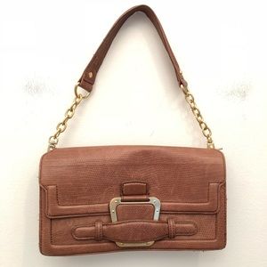 BCNGMAXAZRIA Leather Tan Clutch Shoulder Bag EUC